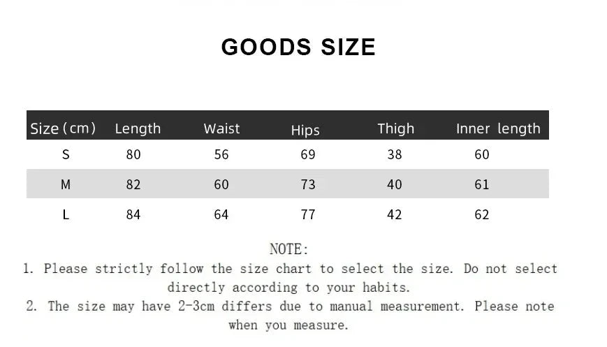 "Size chart for Women Fitness Solid Color Seamless Leggings High Waist Push, showing measurements for S, M, and L with waist, hips, and length."