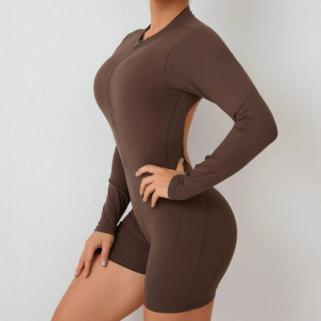 "Women Gym Suits Women V Back Scrunch Whole Suit Push Up Sports Suit Women Fitness Suit with Zipper Training Clothes One-Piece"