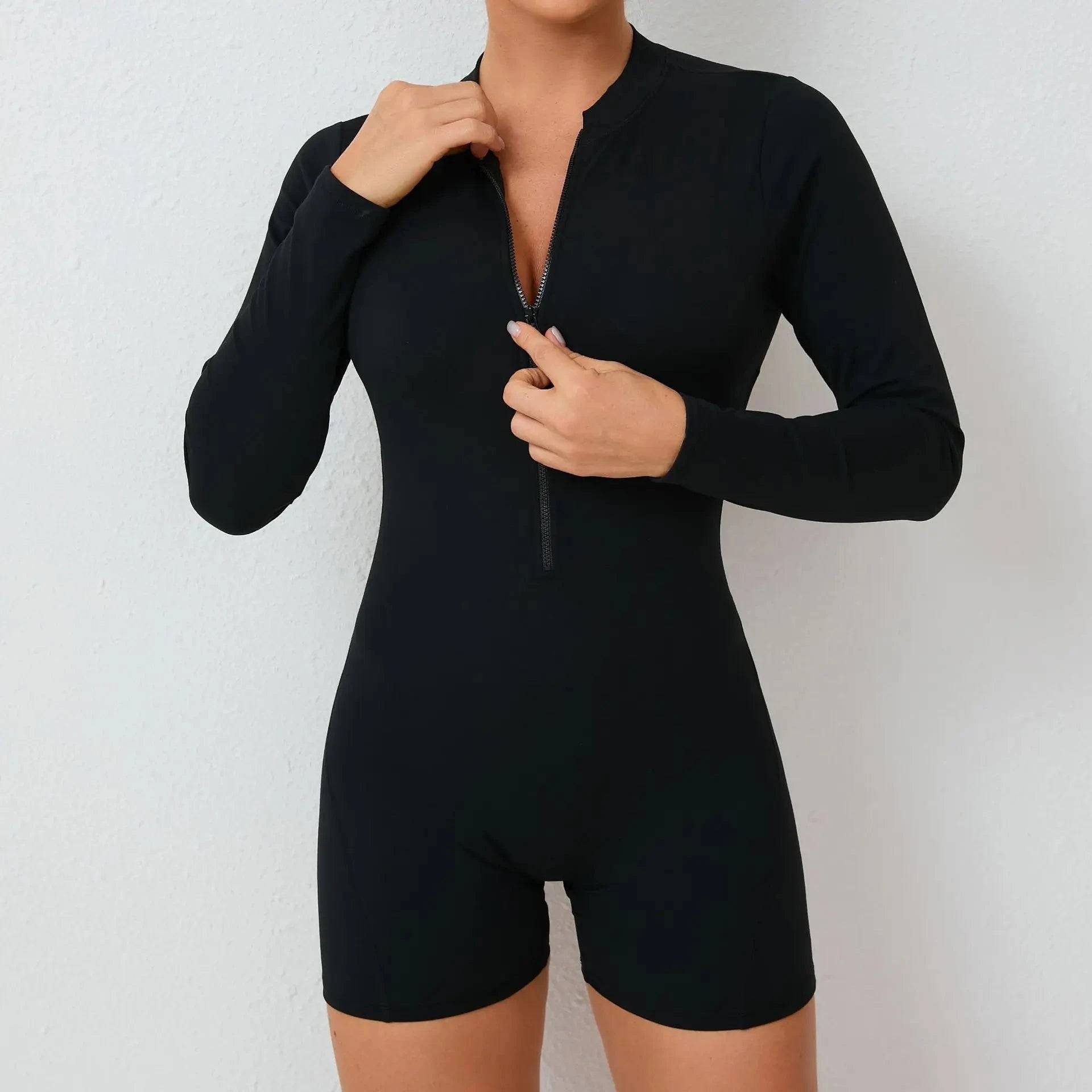"Women Gym Suits Women V Back Scrunch Whole Suit Push Up Sports Suit Women Fitness Suit with Zipper Training Clothes One-Piece"