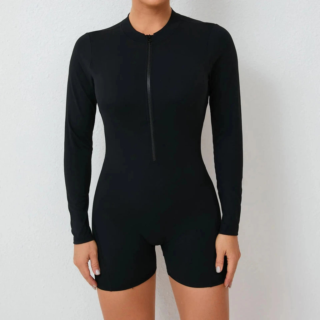 "Women Gym Suits Women V Back Scrunch Whole Suit Push Up Sports Suit Women Fitness Suit with Zipper Training Clothes One-Piece"
