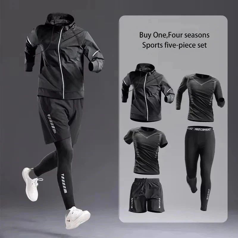 "Men's Sportswear 1-5Pcs Suit  All-Season Running Cycling Fitness Quick Drying Clothing Jogging Training Men's Track Suit Set"