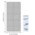 Gray folding mat with dimensions and folding instructions on a white background