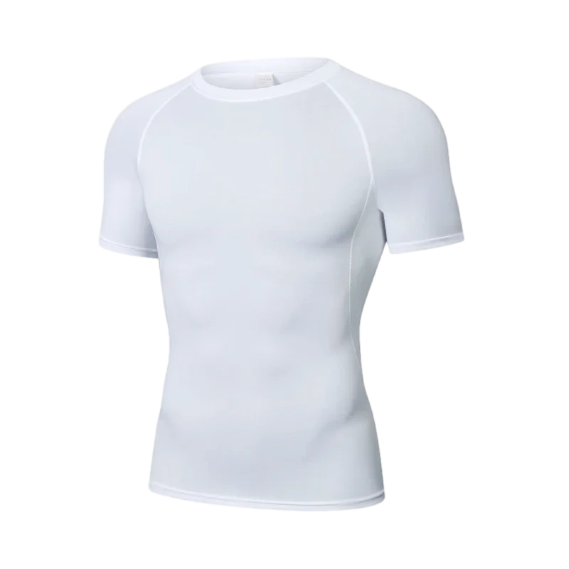 White short-sleeve athletic shirt on a white background