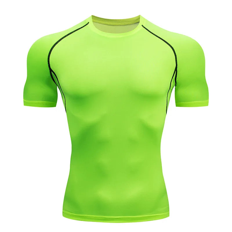 Neon green athletic shirt with black accents on a white background