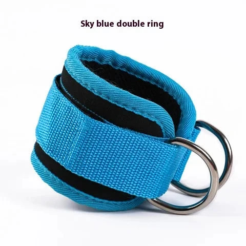 Sky blue double ring ankle strap for leg and buttocks training. Made for use with gantry frames and resistance rope accessories.