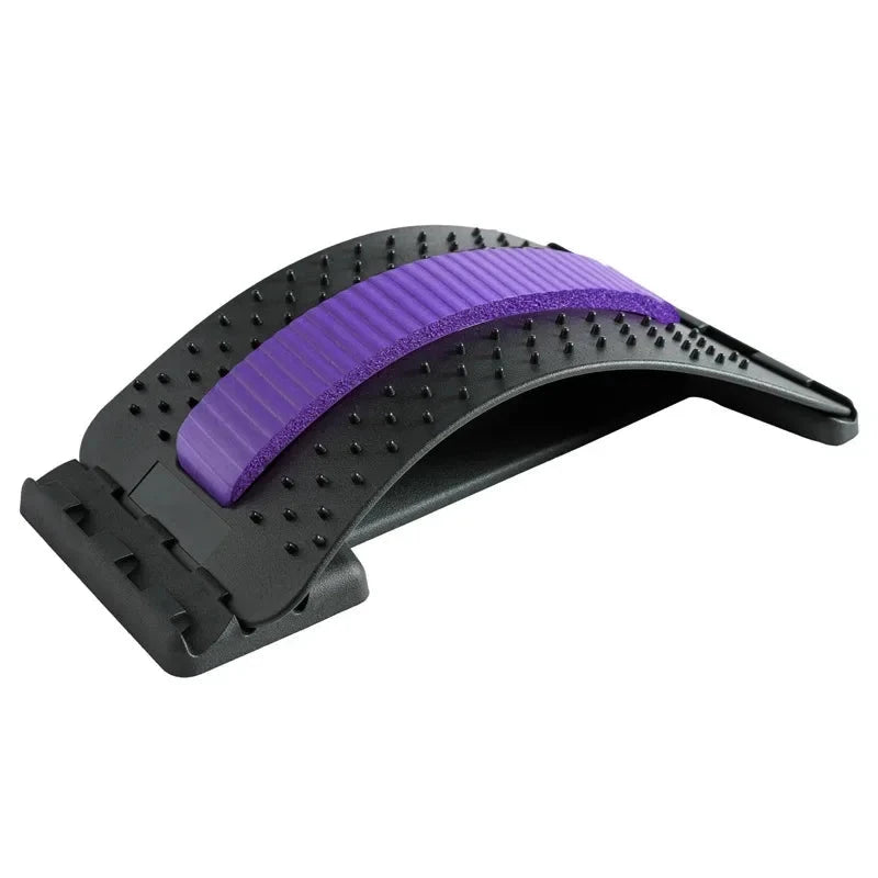 Purple Four Level Adjustable Massager with Back Stretcher Waist Neck Support ideal for yoga, back pain relief, and spinal decompression.