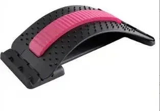 Four Level Adjustable Massager with Back Stretcher Waist Neck Support in black and pink color variant for spine and lumbar support.