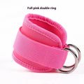 Full pink double ring ankle strap made of soft polyester for leg and glute workouts. Compatible with resistance bands and cable machines.