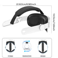 White VR head strap for Quest 2 with detailed dimensions and adjustable knob for personalized fit.