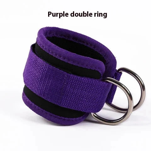 Purple double ring ankle strap for fitness and leg muscle training. Durable and padded for comfort during resistance exercises.