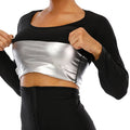 Sweat-visible silver inner layer of sauna suit top, highlighting thermal effect for enhanced calorie burn during workouts.