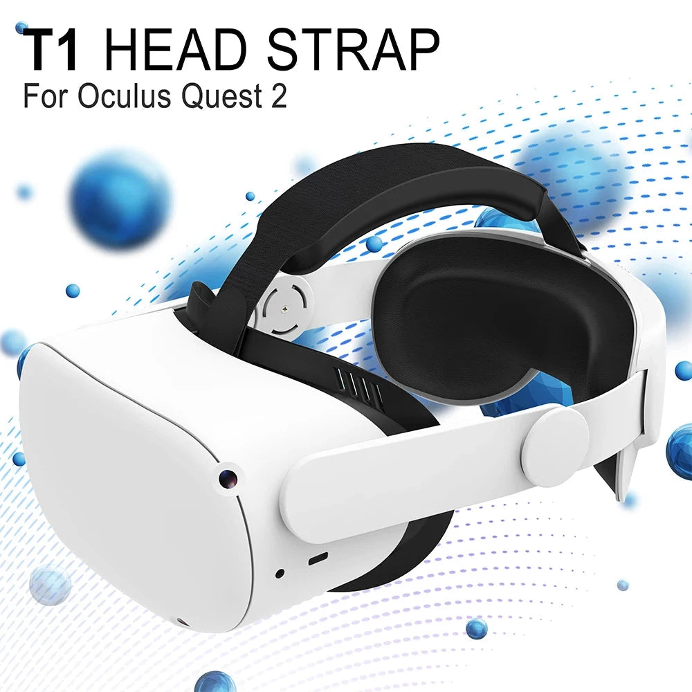 T1 head strap for Oculus Quest 2 offering enhanced comfort and support with adjustable top and side straps.