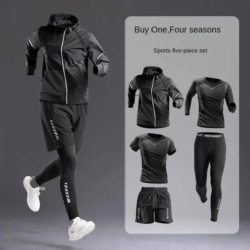 Men's Sportswear 1-5Pcs Suit  All-Season Running Cycling Fitness Quick Drying Clothing Jogging Training Men's Track Suit Set