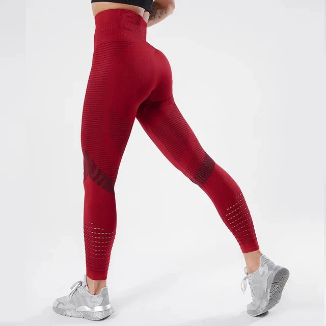 Red booty lifting Women Fitness Leggings High Waist Seamless Leggings Sportswear with seamless design and ankle-length cut.