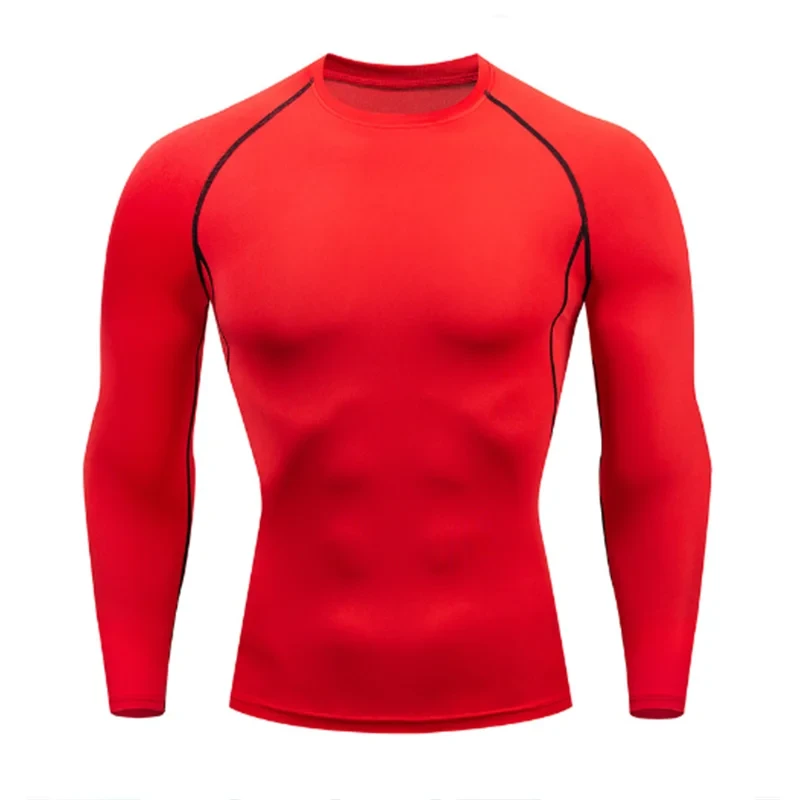 Red compression shirt for men from Men's Sports Suit Running fitne male Quick drying Sportswear Compression Clothing Fitness Training kit.